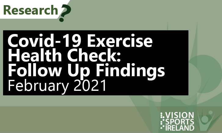 Vision Sports Ireland logo. Covid 19 Exercise Health Check Follow Up Findings, February 2021