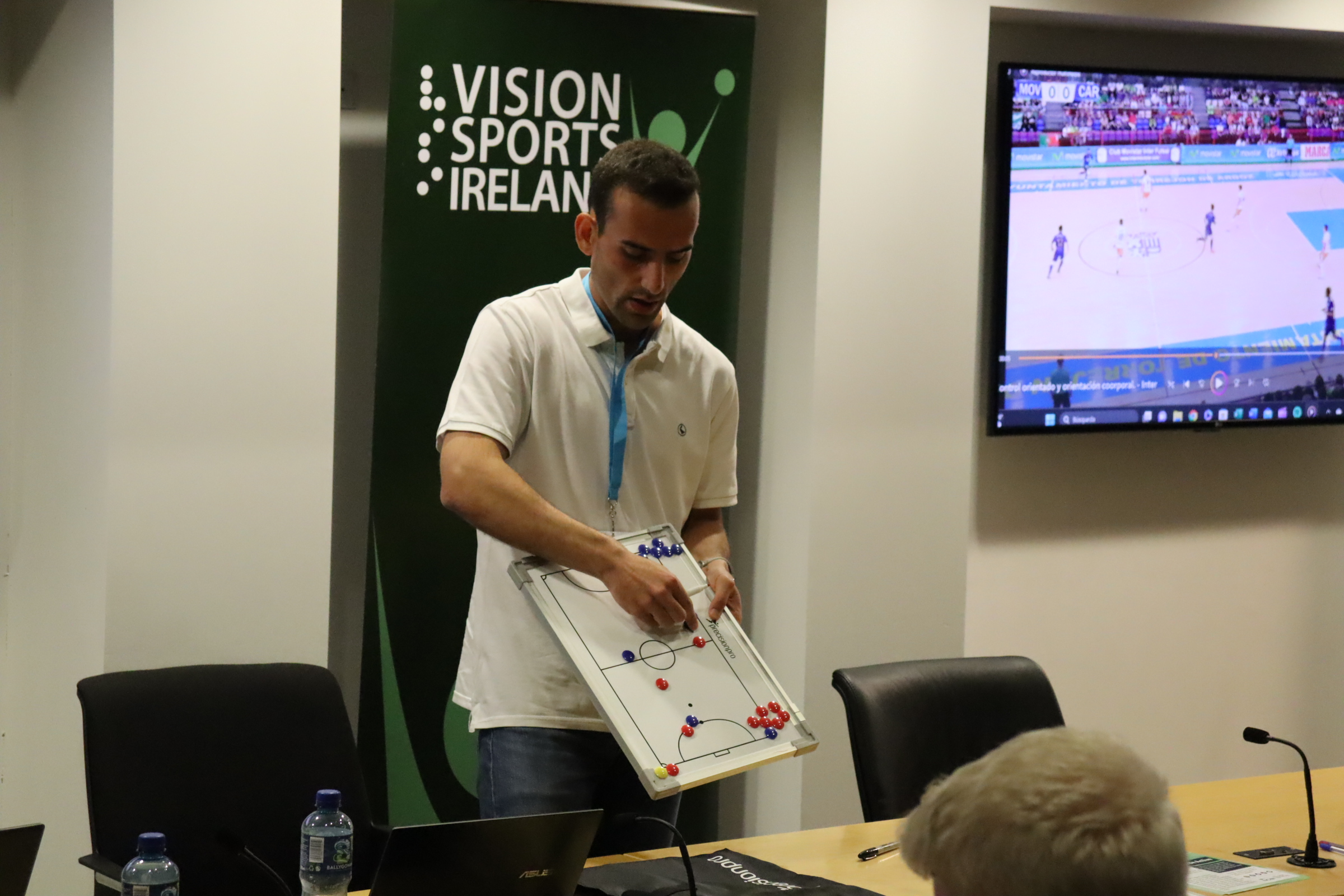 Julian Martin giving tactical futsal advice at the IBSA confrence at the FAI HQ