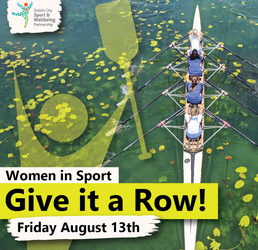 Poster showcasing Clear Print Guidelines with rowing boat in bakground on the water with lilypads around the boat. the poster was designed for a women in sports event.